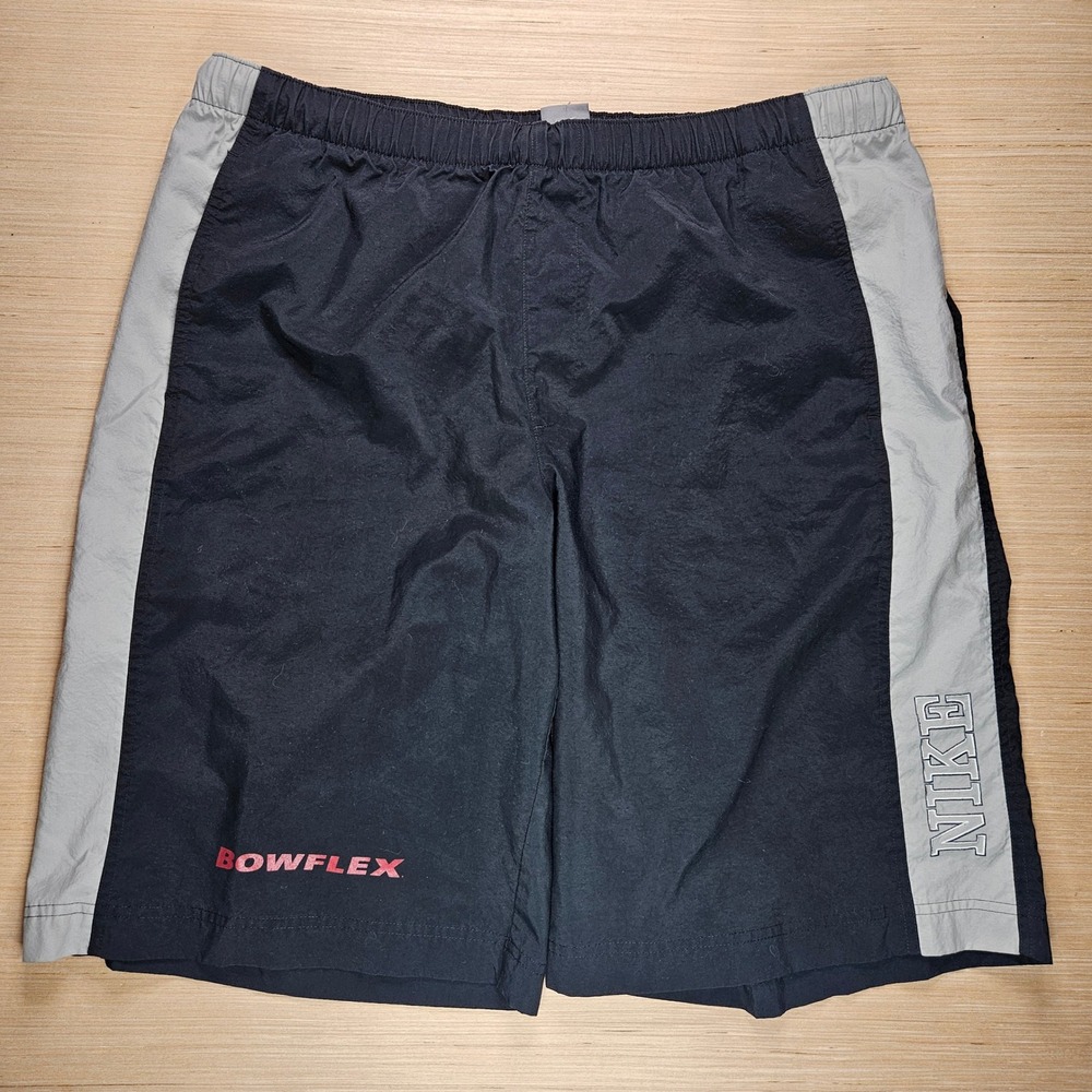 Vintage Y2K Nike Bowflex Athletic Shorts Men XXL Black Gray Gym Workout Training